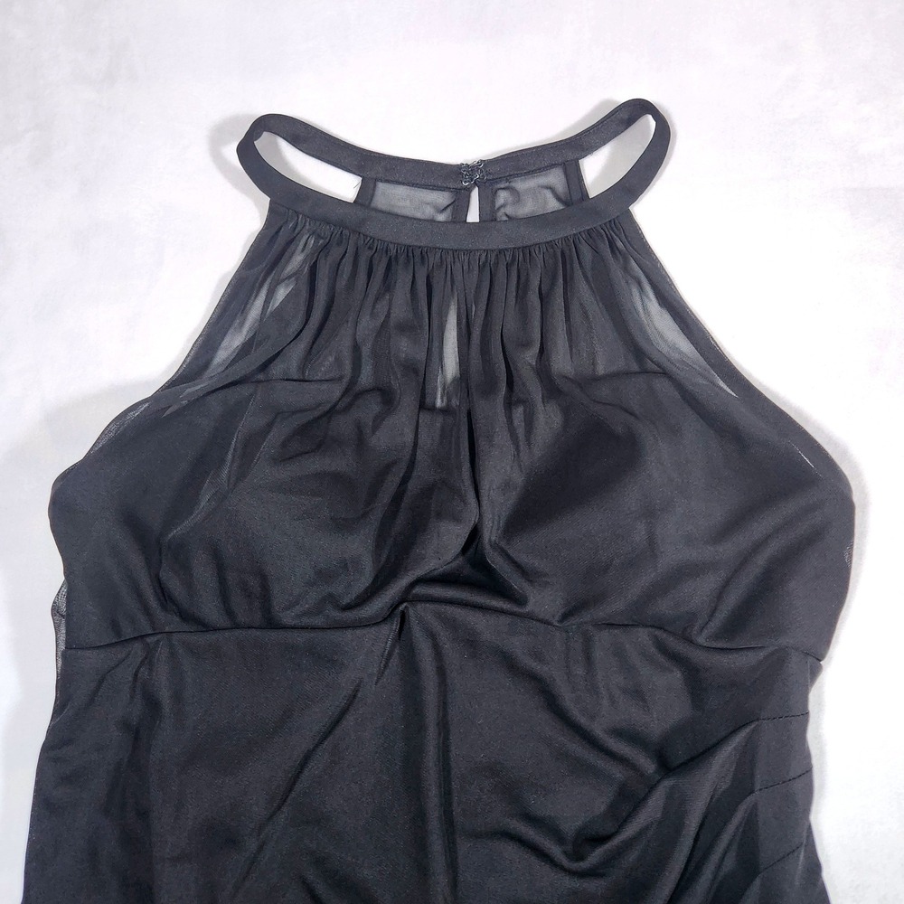 David's Bridal Cocktail Dress Womens 14 Black Polyester Ruched Halter F15612 - Picture 8 of 15
